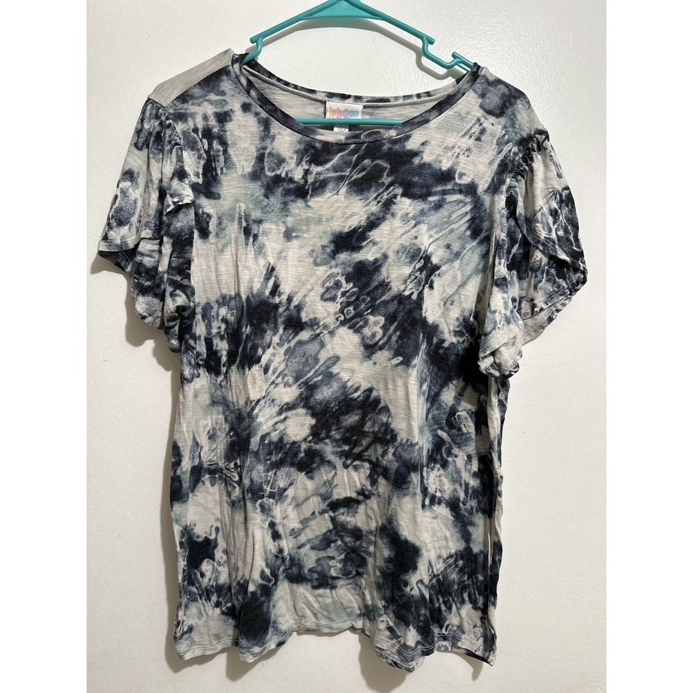 Lularoe Tunic T-shirt Black Gray White Womens Size Large Acid Tie Dye Scoop Neck